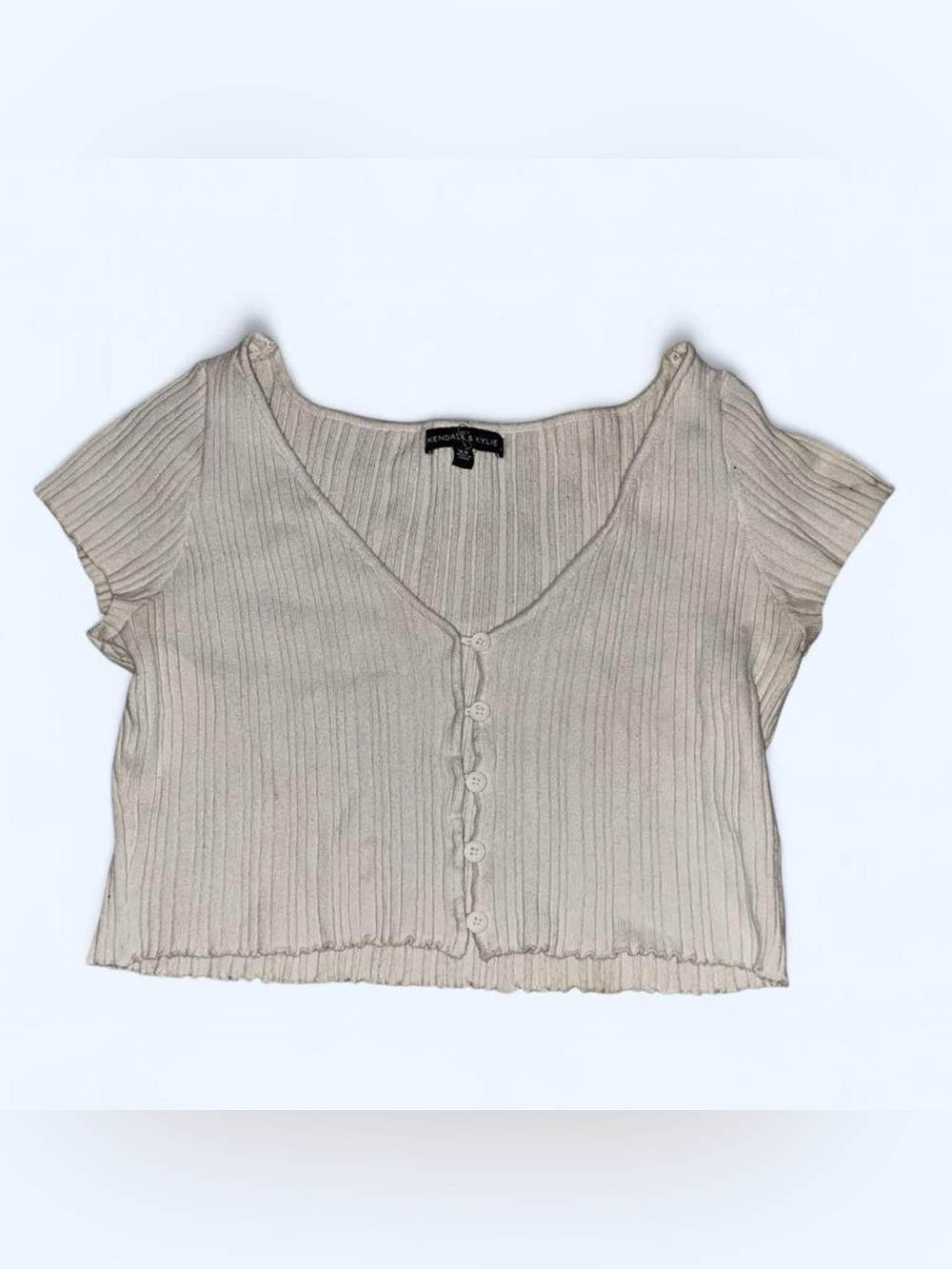 Kendall & Kylie Light Beige Ribbed Button-Front Crop Top